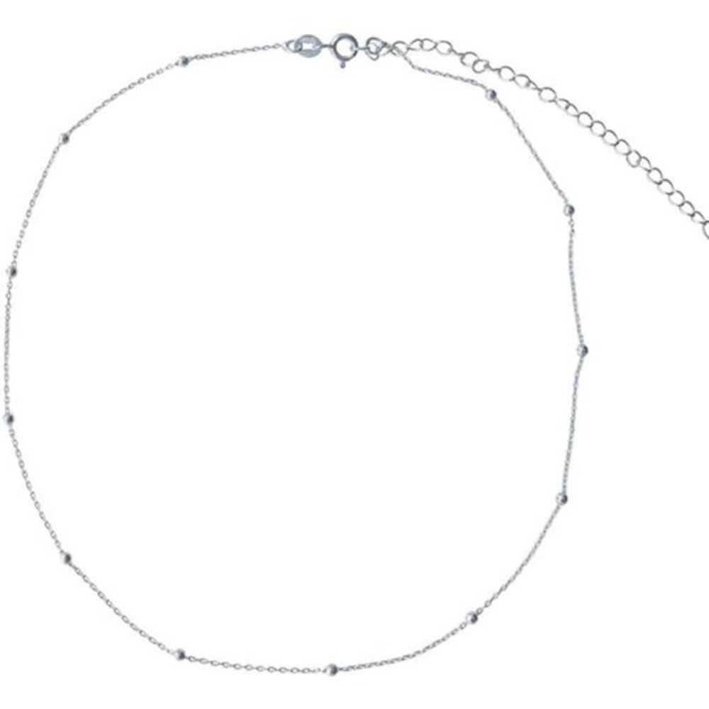 Amkaka Minimalist Sterling Silver Choker Necklace Thin Bead Ball Necklace